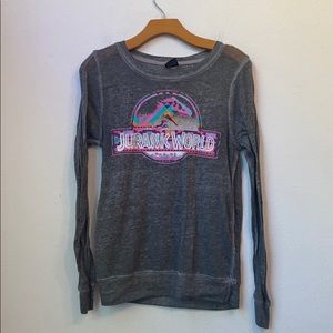 JURASSIC PARK GRAY LONG SLEEVE GRAPHIC SWEATER M